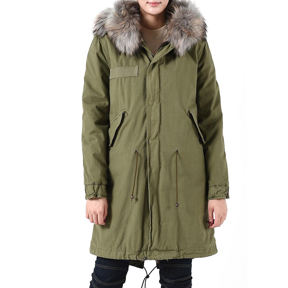 Mr & Mrs Khaki Raccoon Fur Trim Rabbit Fur Parka Jacket