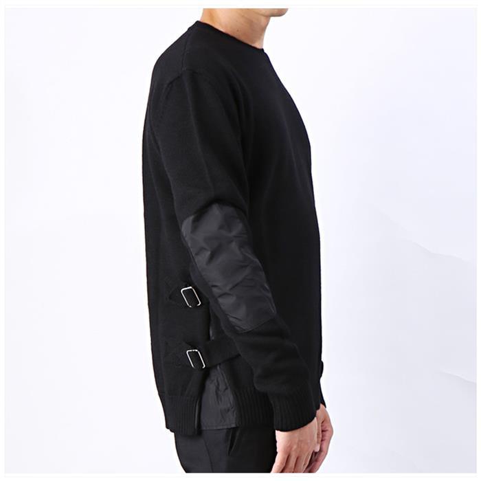 Les Hommes Side Line Cutout Crewneck Knit Sweater Black