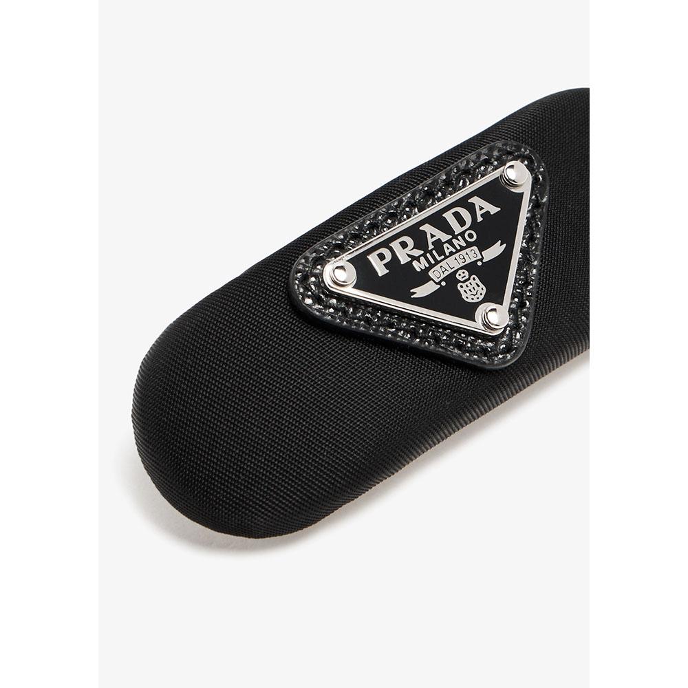 PRADA Triangle Logo Re-Nylon Hair Clip Black Hairpin