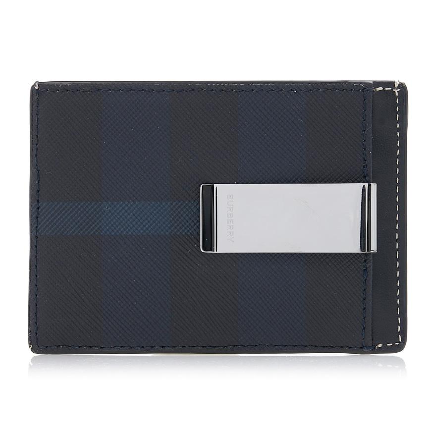 BURBERRY Black Leather Money Clip Card Holder