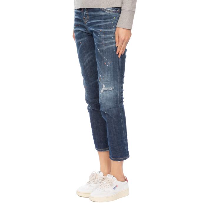 Dsquared2 Paint-Splatter Blue Wash Cool Girl Cropped Jeans