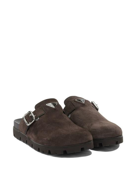 PRADA Dark Brown Suede Mule Sandals