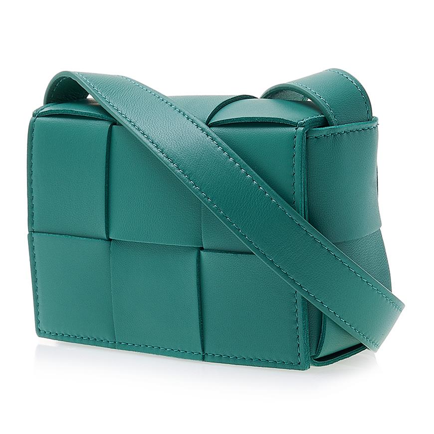 Bottega Veneta Mini Cassette Leather Crossbody Bag Green
