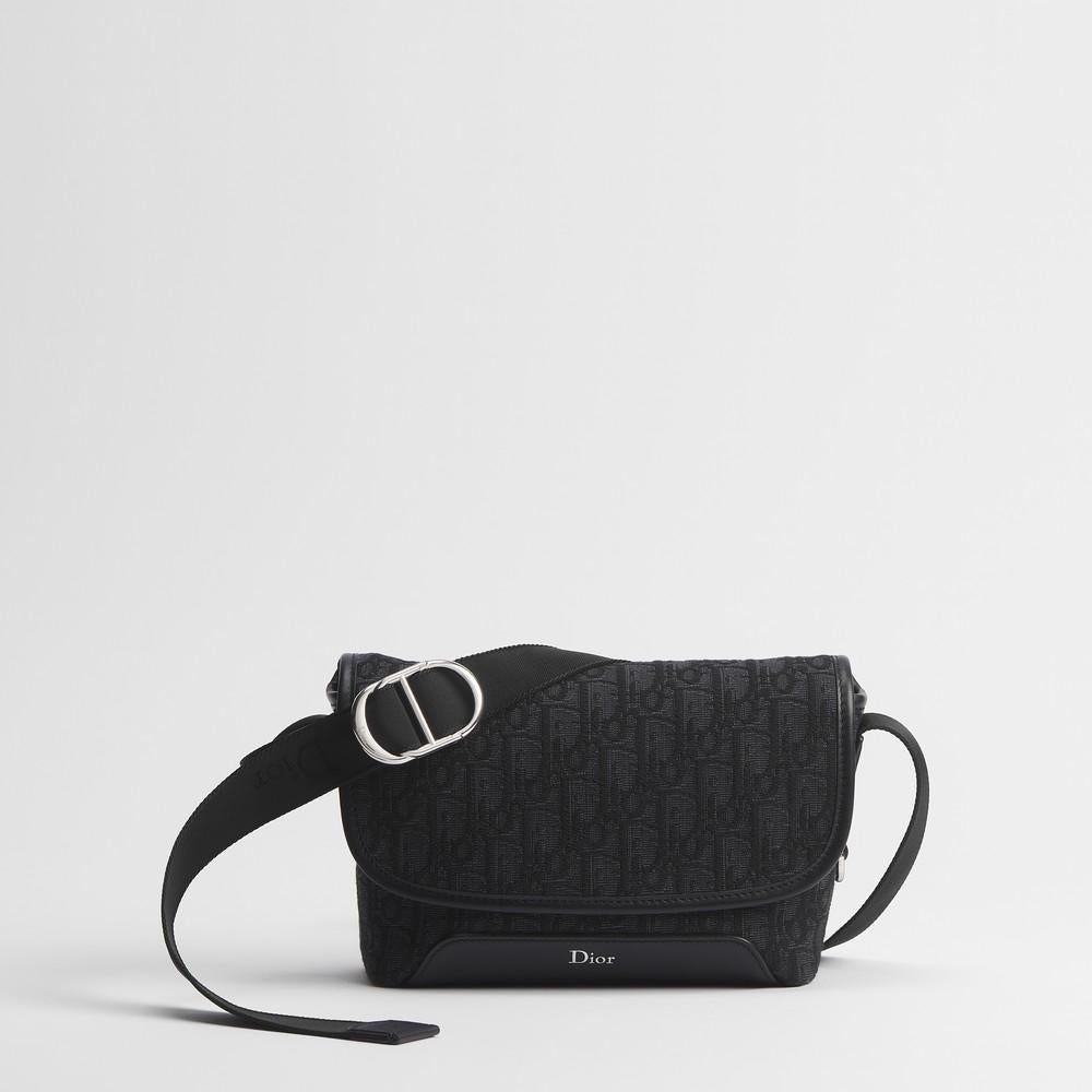 DIOR Black Oblique Jacquard Mini Flap Strap Card Holder Wallet