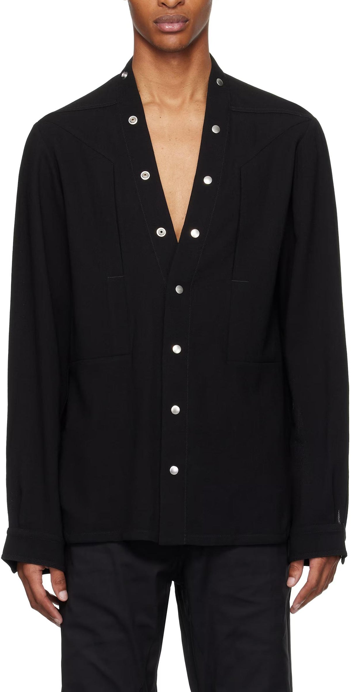 Rick Owens Wool Sable Larry Fogpocket Long Sleeve Shirt Black