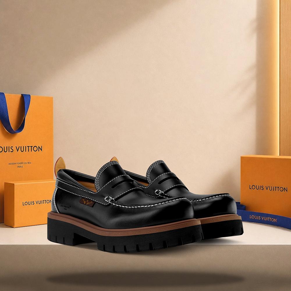 Louis Vuitton LV Remix Loafers Black Leather Men's Shoes