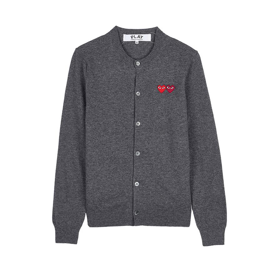Comme des Garcons Unisex Double Heart Grey Cardigan Knit