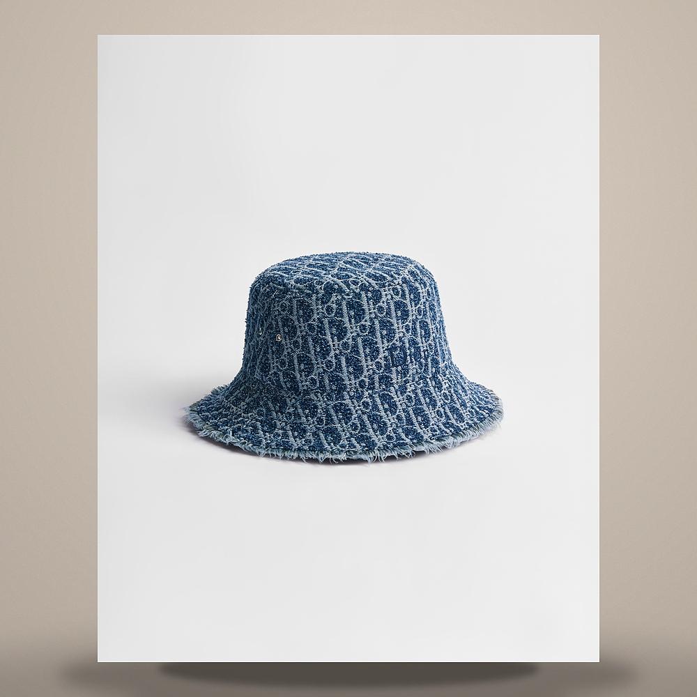 DIOR Blue Stonewashed Denim Jacquard Dior Oblique Bucket Hat 693C904A3088 C580