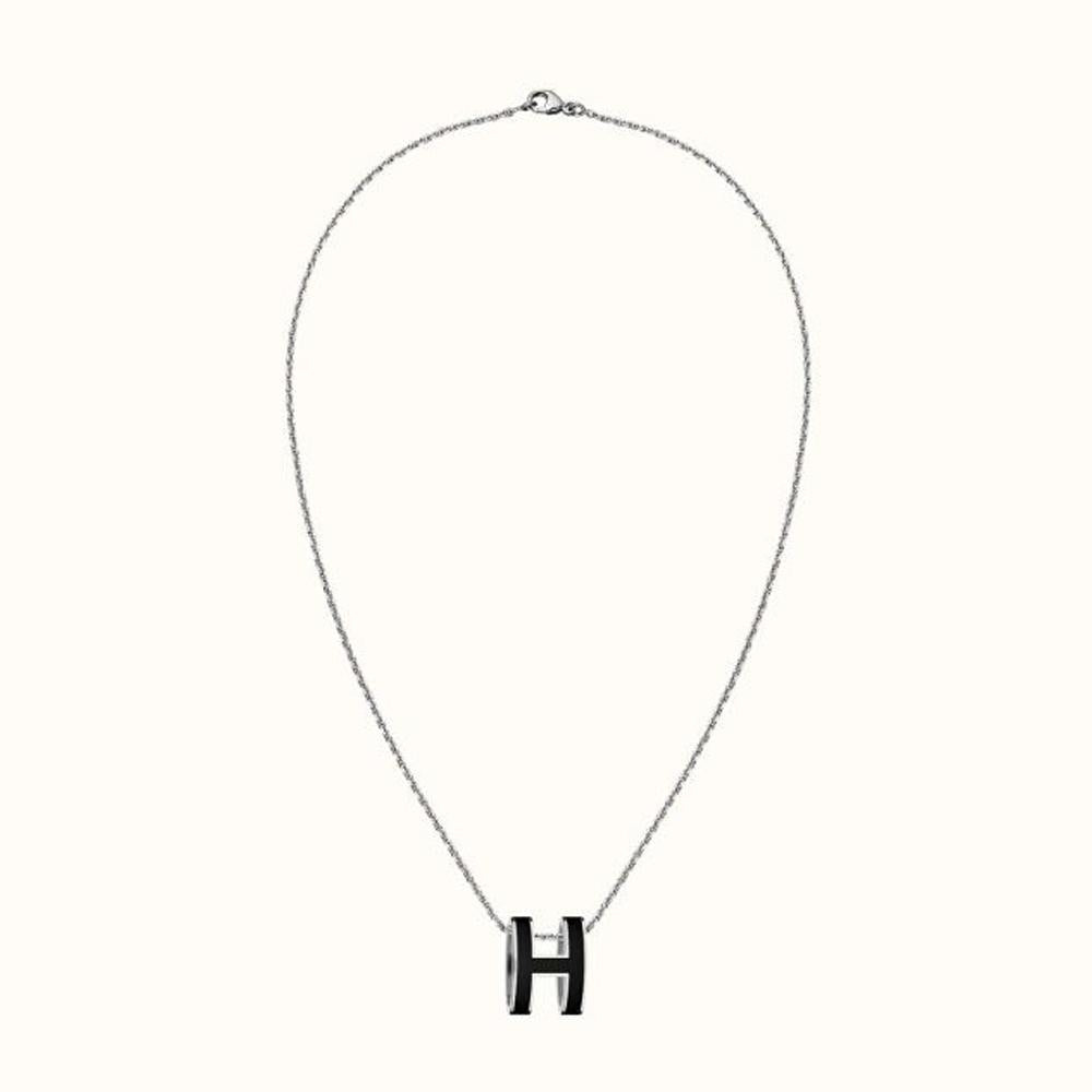 HERMES Pop H Pendant Necklace Palladium Hardware Noir Unisex