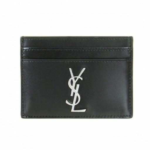 Saint Laurent Monogram Card Holder Black Silver-Tone Hardware Wallet