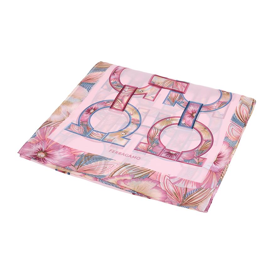 Ferragamo Gancini Silk Scarf Pink Camel Women’s Scarf