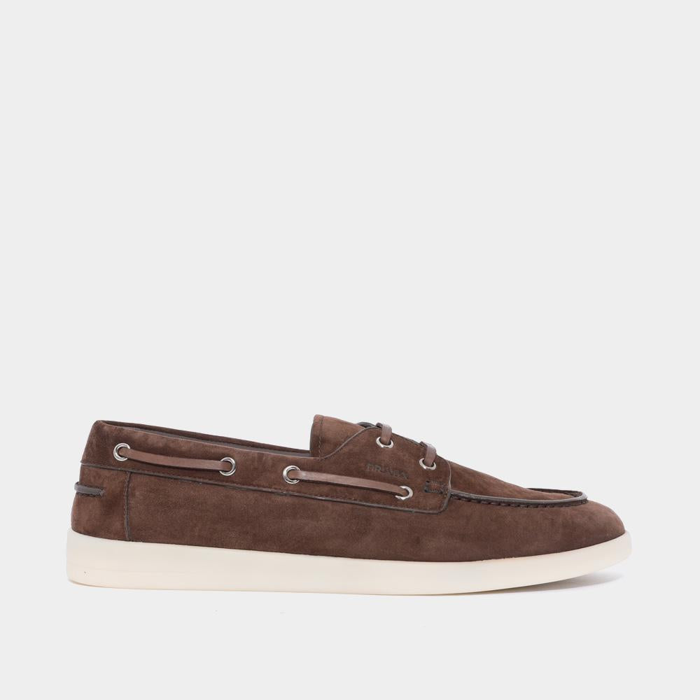 PRADA Suede Boat Loafers with Logo Men’s Shoes 2EG503 103 F0003
