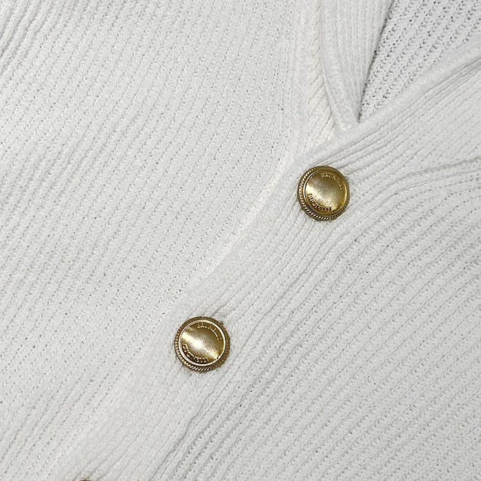 Brunello Cucinelli Ivory Allover Rib Shawl Collar Cardigan