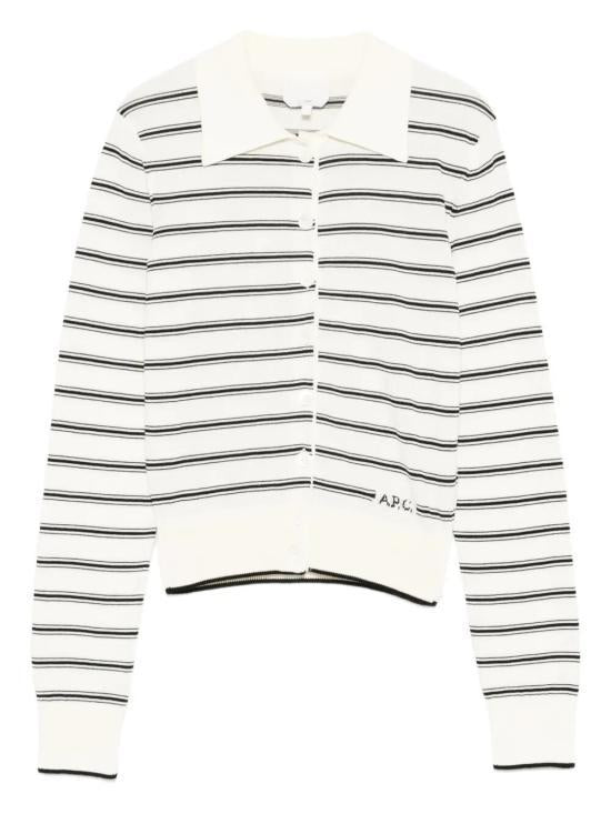 A.P.C. Ecru Black Wool Blend Knit Cardigan COHLPF22320TAT