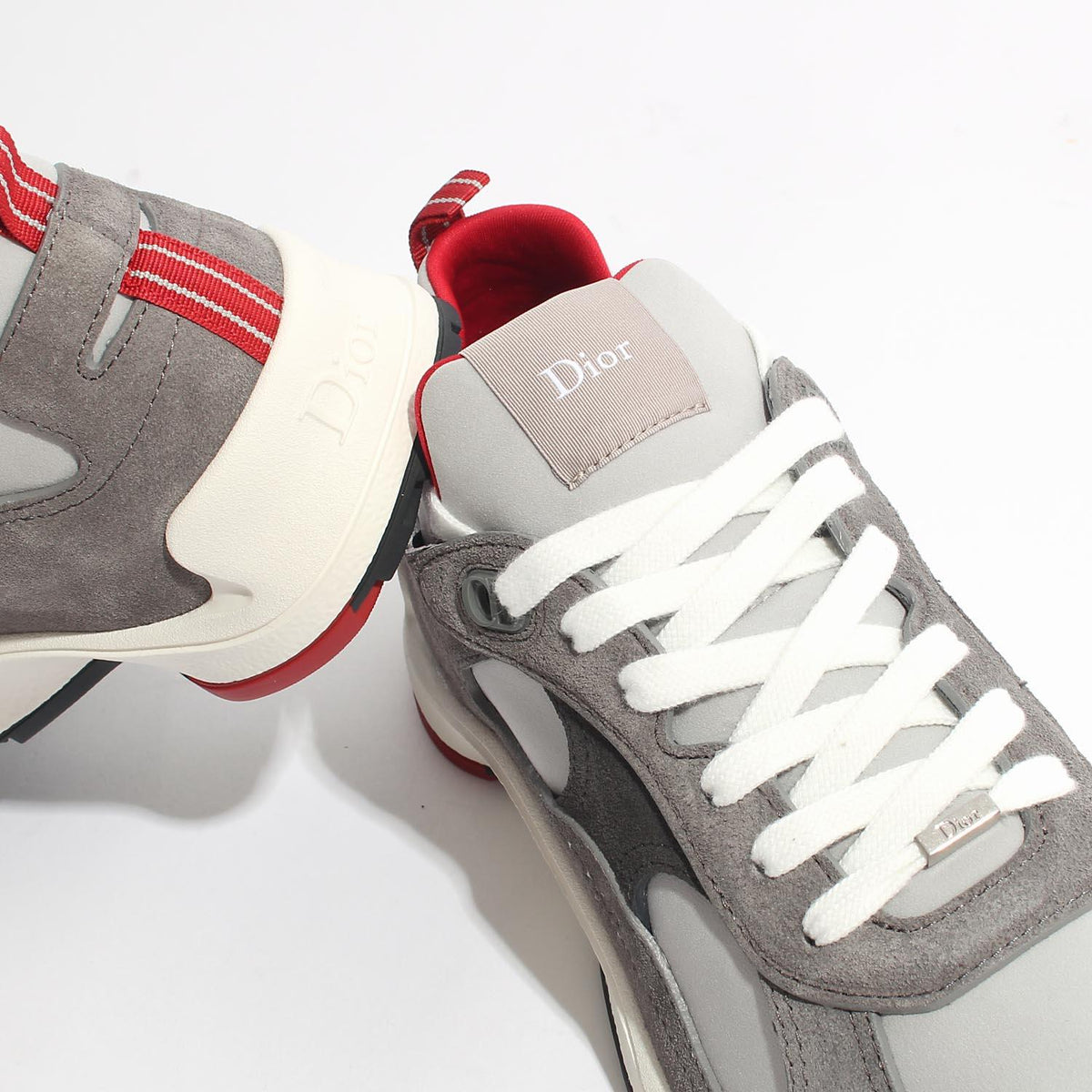 DIOR Grey Red Mile Low-Top Sneakers