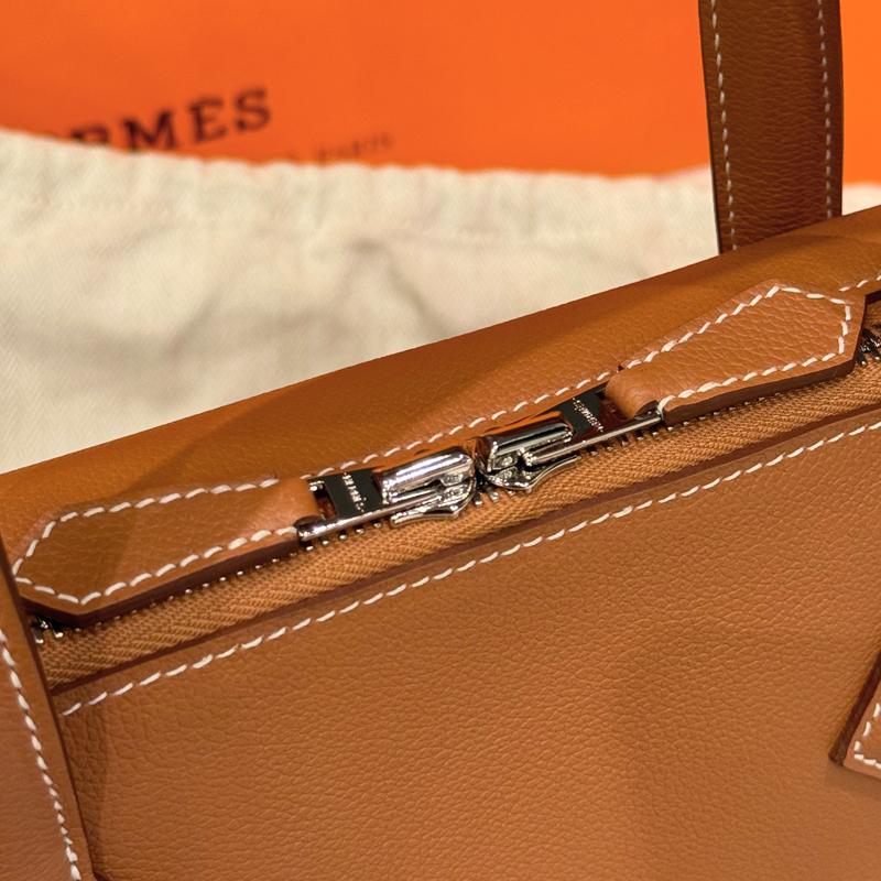 HERMES Victoria Light Brief Case Gold Brown Tote Bag Unisex