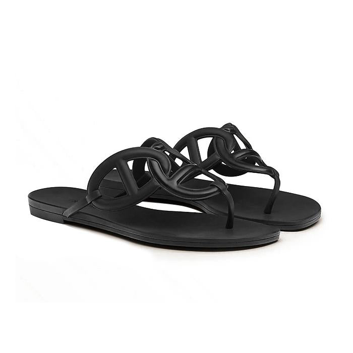HERMES Egerie Jelly Shoes Black Sandals