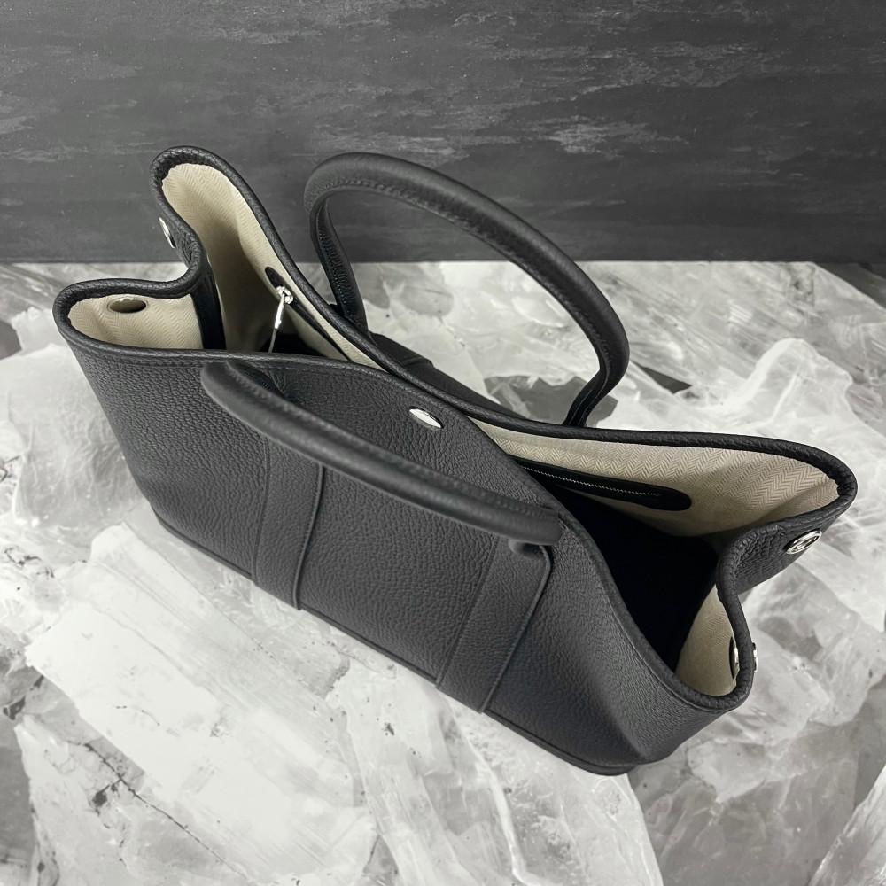 HERMES Garden Party 30 Negonda Leather Black Tote Palladium Hardware