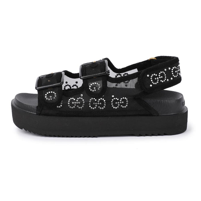 GUCCI Crystal GG Logo Sandals Black Women’s