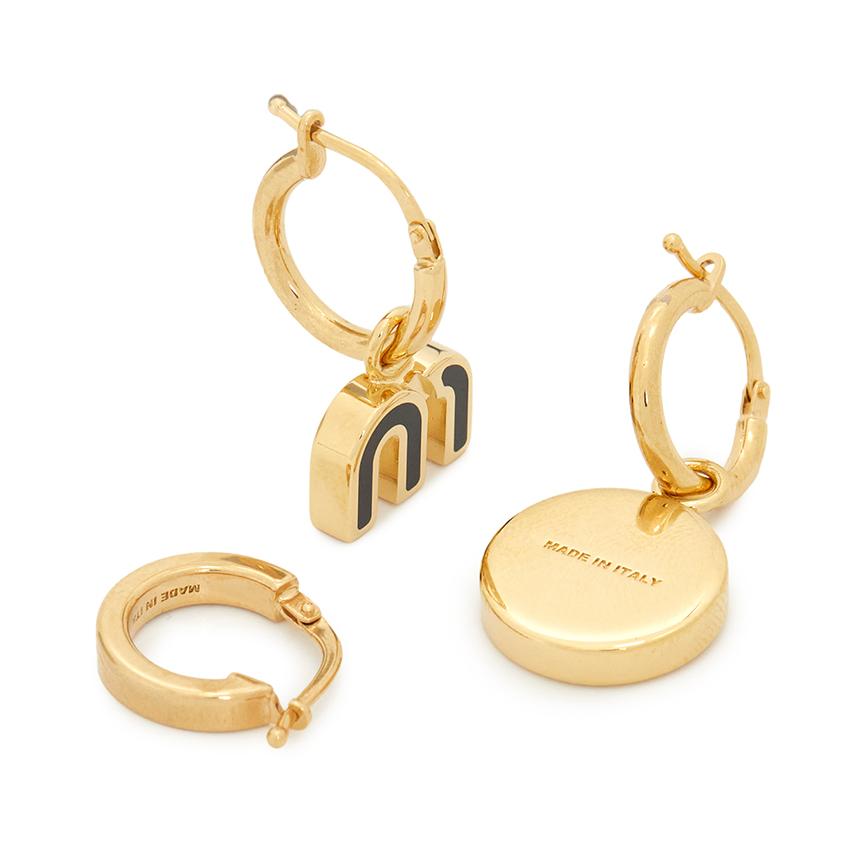 Miu Miu Black Crystal Logo Stud Earrings Set
