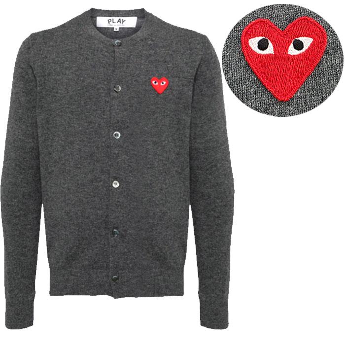 Comme des Garcons Grey Cardigan with Red Heart Patch Knit