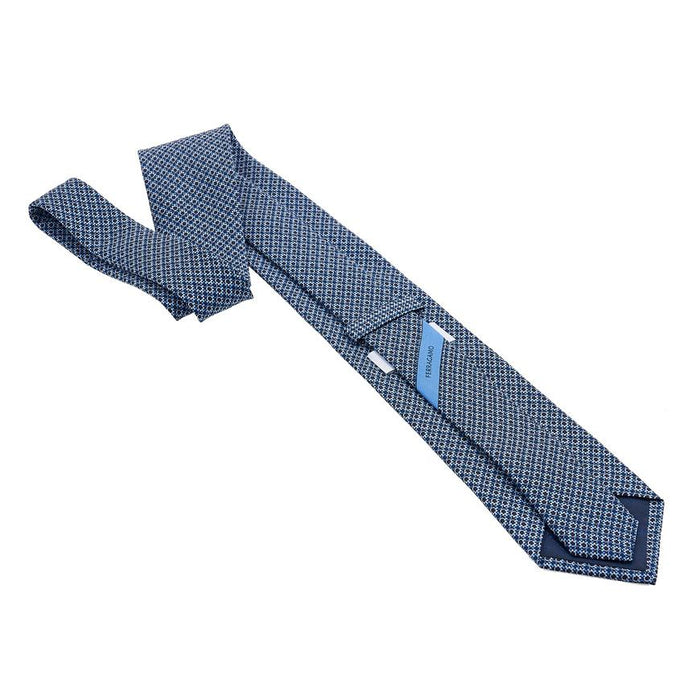 Ferragamo Gancini Print Silk Tie Navy Men’s Accessories