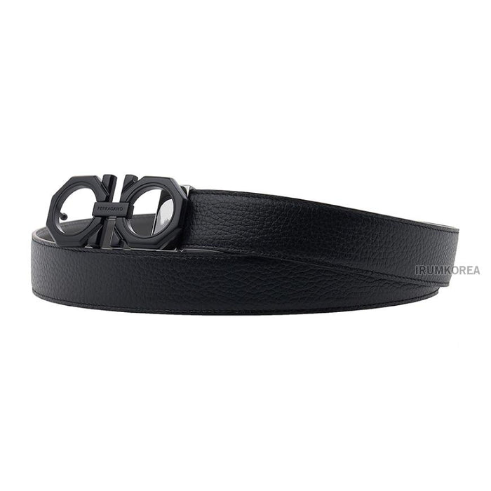 Ferragamo Men’s Reversible Gancini Leather Belt Dark Grey/Black 0765786