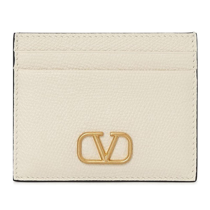 VALENTINO V Logo Signature Leather Card Holder Ivory