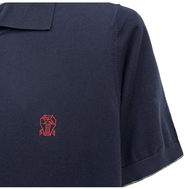 Brunello Cucinelli Logo Cotton Knit Polo Short Sleeve Sweater