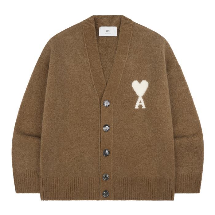 AMI Brown Alpaca Knit Cardigan