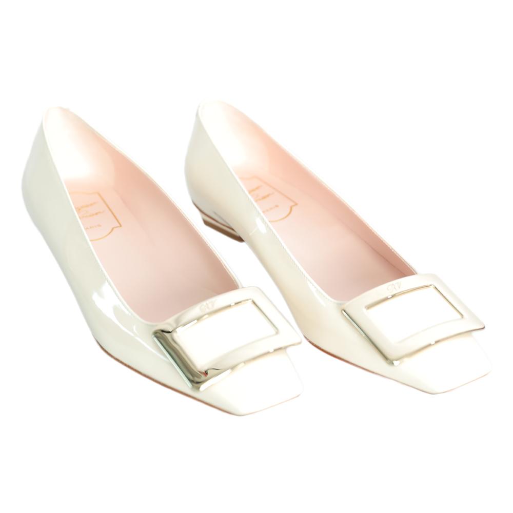 Roger Vivier Metal Buckle Ballerina Pumps Flat Heels White