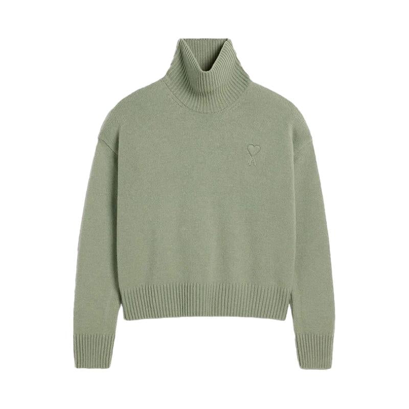 AMI Heart Logo Funnel Neck Knit Sweater Green Unisex UKS444 KN0028 303