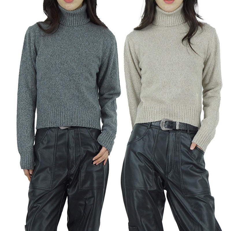 AMI Tonal Heart Logo Women’s Turtleneck Knit Sweater Grey Beige
