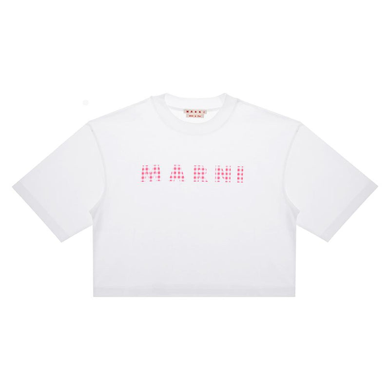 Marni Check Logo Crop Short Sleeve Women's T-Shirt THJE0333P6 USCX52 G1W01