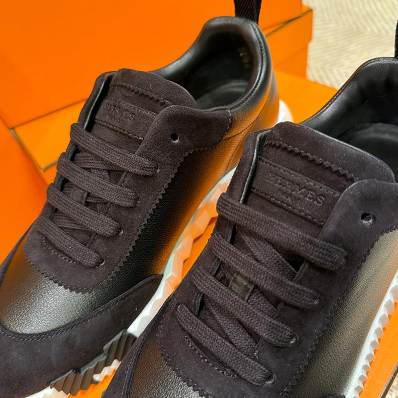 HERMES Black Goatskin Leather H Logo Low-Top Sneakers for Women