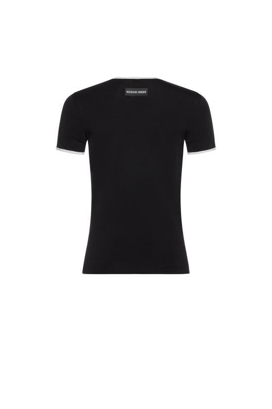 Marine Serre Black White Short Sleeve T-Shirt MRSU261PRTS 129BK