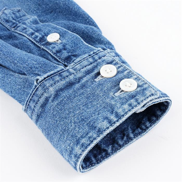 CELINE Triomphe Patch Pocket Denim Crop Shirt