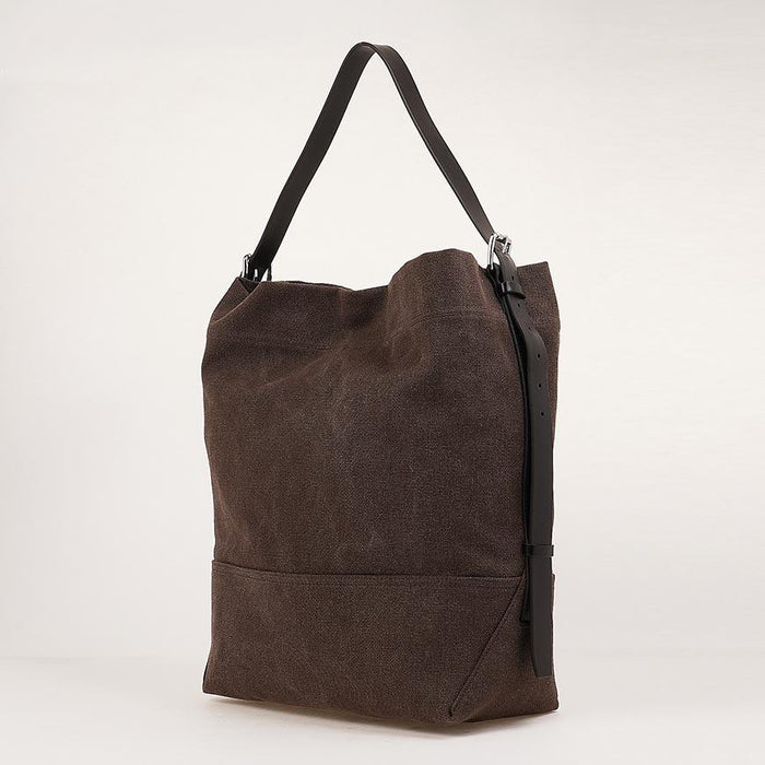 Lemaire Unisex Belted Tote Bag Brown Leather