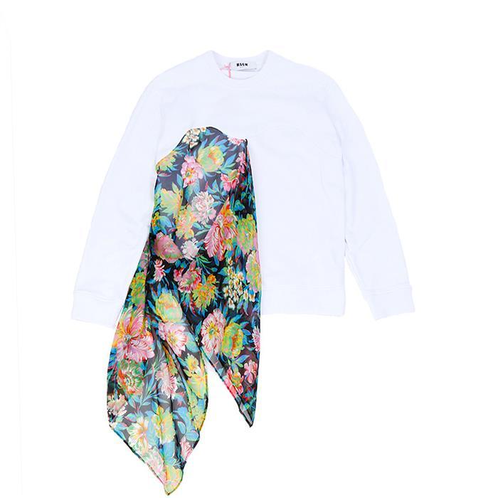 MSGM Scarf Panel Sweatshirt Women’s White Cotton Top