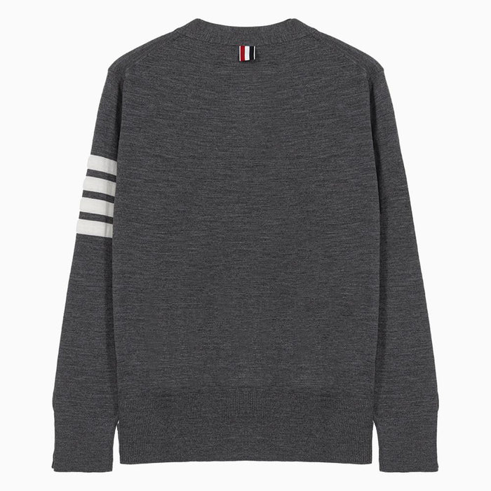 THOM BROWNE Grey Merino Wool Armband Stripe Cardigan Unisex