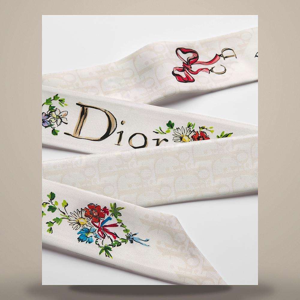 DIOR Ivory Multicolor Silk Twill Mitzah Scarf Arabesque Dioriv 64TM106I6096 C030