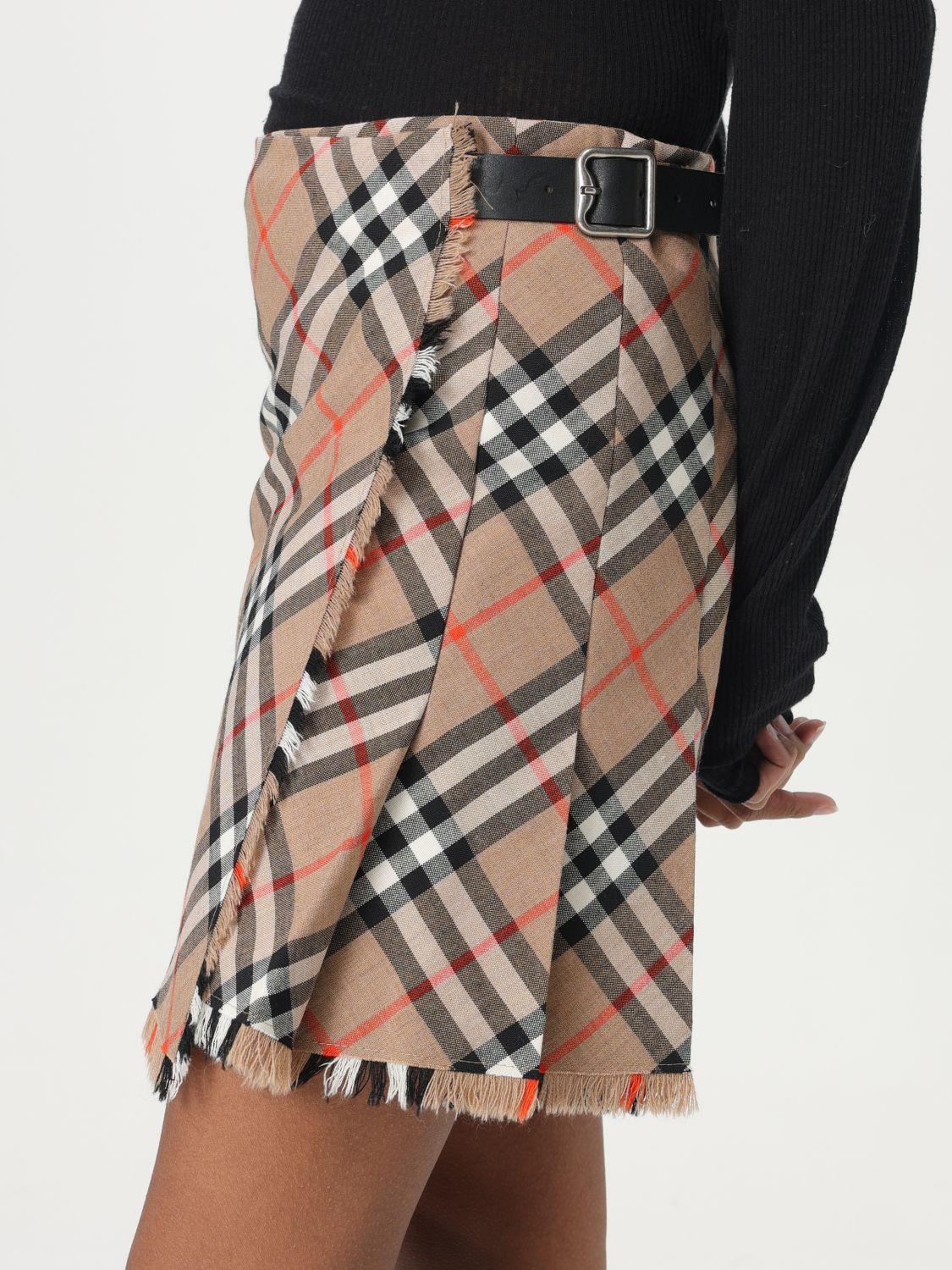 BURBERRY Mini Skirt Black Wool Blend Plaid Trim Women’s Short Skirt
