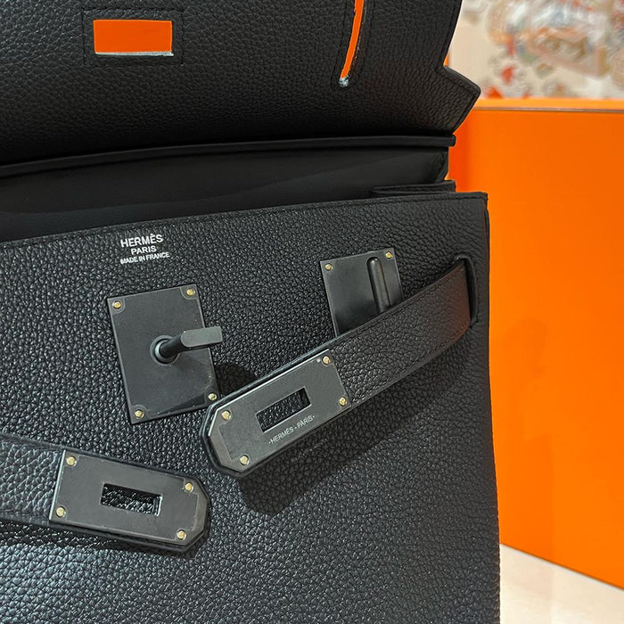 HERMES So Black Togo Leather Herbag Backpack GM Unisex