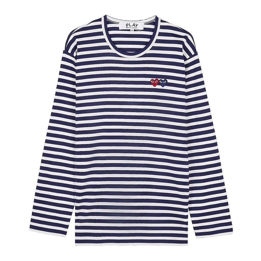 Comme des Garcons Unisex Double Heart Patch T-Shirt AZ T228 051 NAVY