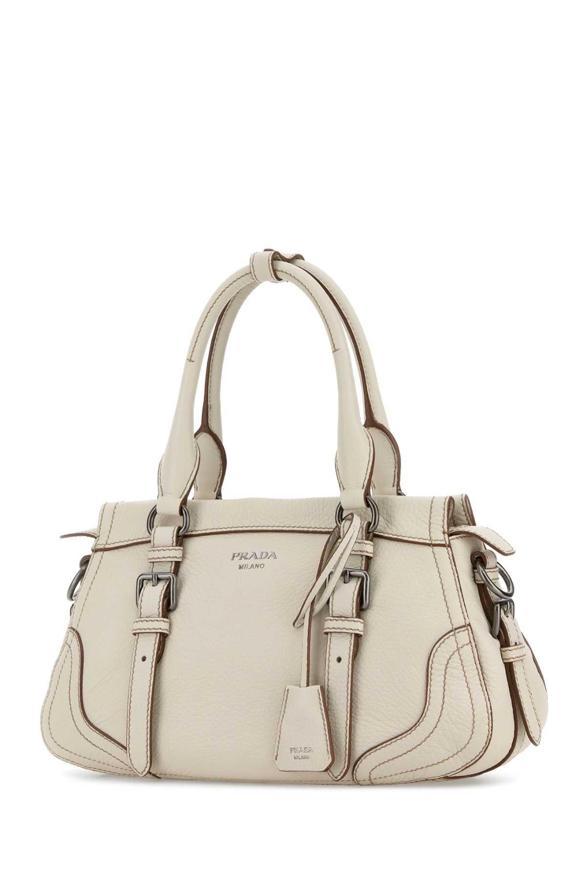 PRADA Leather Tote Bag Black Structured Top Handle Handbag