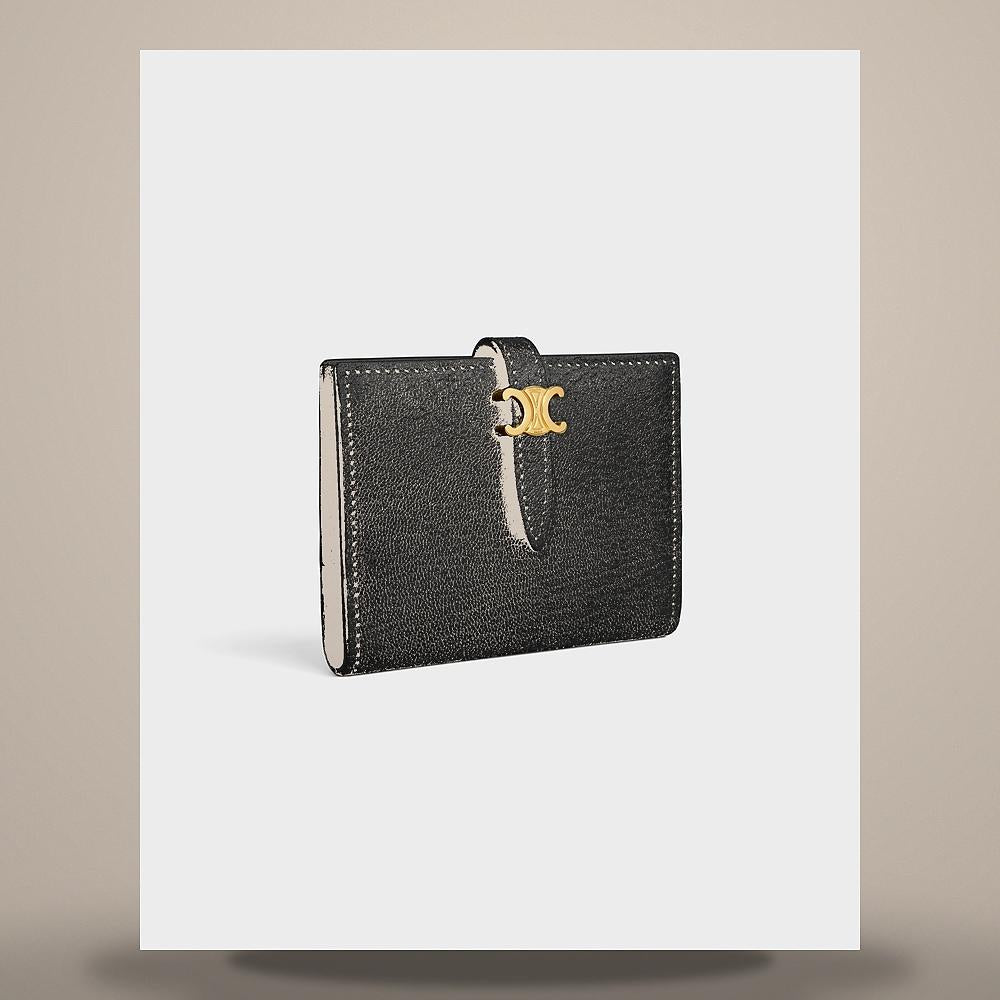 CELINE Triomphe Flap Card Holder Shiny Calfskin Powder Blue