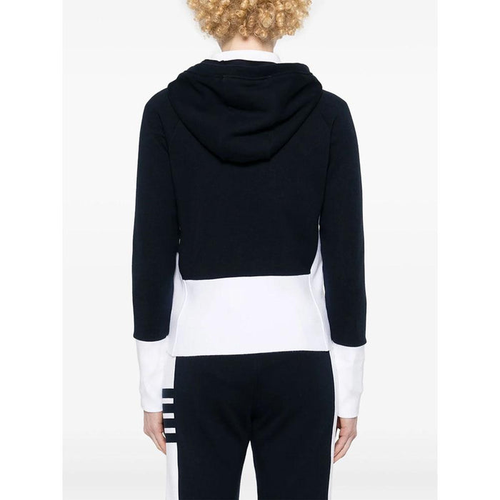 THOM BROWNE 4-Bar Women’s Hooded Zip-Up Jacket Navy