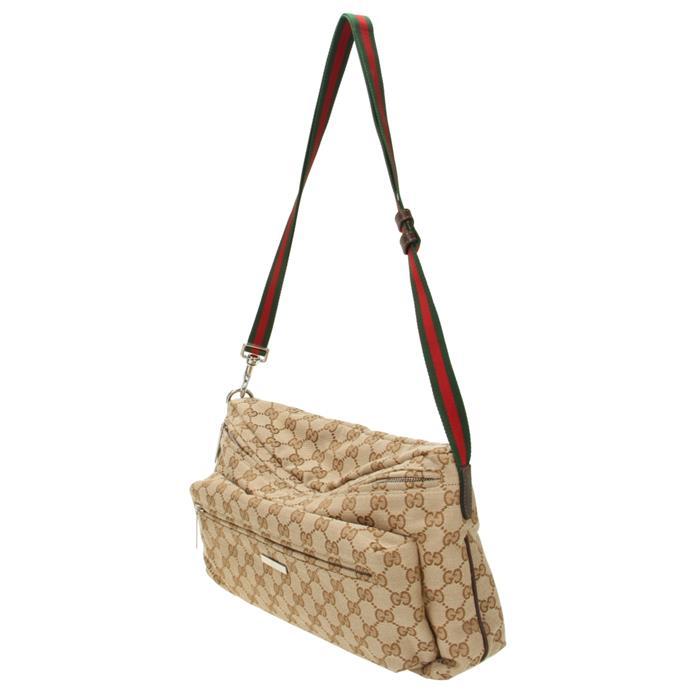 GUCCI Tag Medium Crossbody Bag Beige Leather Shoulder Bag