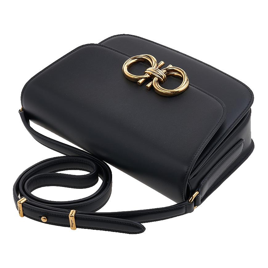 Ferragamo Trapezio Leather Shoulder Bag for Women 21 2915 NERO 0759127