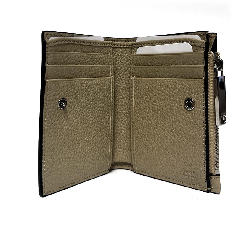 GUCCI Logo Leather Bifold Wallet Khaki Beige